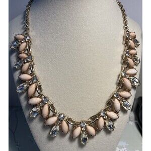 Pink Angel Links Crystal Marquis Chain Link Necklace Lucite 19" Gold Tone